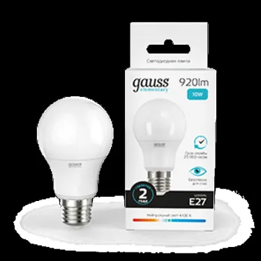 Лампа светодиодная LED 10 Вт 920 лм 4100К А60 груша нейтральный E27 AC 220В Elementary Gauss