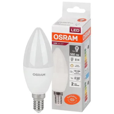 Лампа светодиодная LED 7 Вт E14 3000К 560Лм свеча 220 В (замена 60Вт) OSRAM
