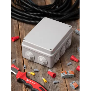 Коробка распаячная КМР-050-041 пылевлагозащитная 10 мембранных вводов уплотнительный шнур (150х110х70) PROxima