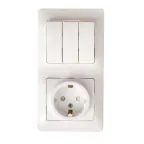 Блок: розетка + выключатель трехклавишный белый