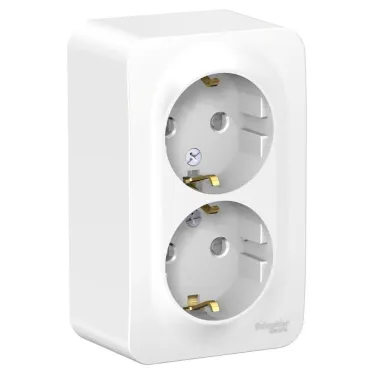 BLANCA розетка наружная двойная с заземлением со шторками и металлической пластиной, 16А, 250В, белый