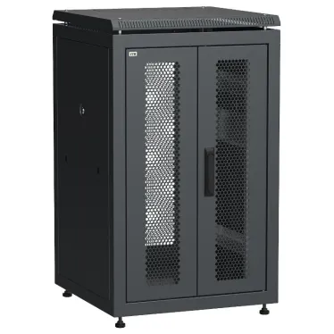 Шкаф напольный сетевой 19' LINEA N 18U 600х600мм передняя распашная перфорированная дверь задняя перфорированная черный