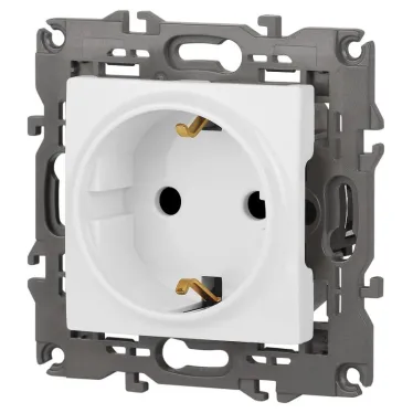 Розетка 2P+E Schuko со шторками, 16А-250В, Эра Elegance, белый, 14-2102-01