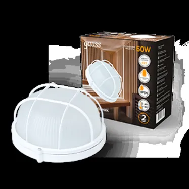 Светильник ЖКХ под лампу 1хE27 AC 220В IP54 круг D176х190мм с решеткой max 60Вт НБП Gauss