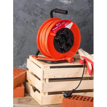 Удлинитель на катушке 'Атлант 2.0' 4 гнезда 40м с заземлением ПВС 3x1.5 16А/3.5кВт IP44 PROxima