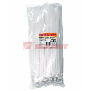 Хомут-стяжка нейлоновая многоразовая 300x7,5 мм, белая, упаковка 100 шт, REXANT