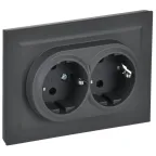 BRITE Розетка двойная с заземлением с защитными шторками 16А в сборе РСш12-3-БрГ графит