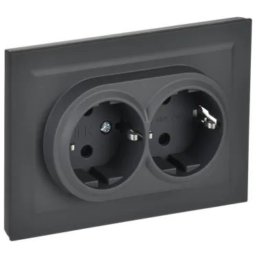 BRITE Розетка двойная с заземлением с защитными шторками 16А в сборе РСш12-3-БрГ графит