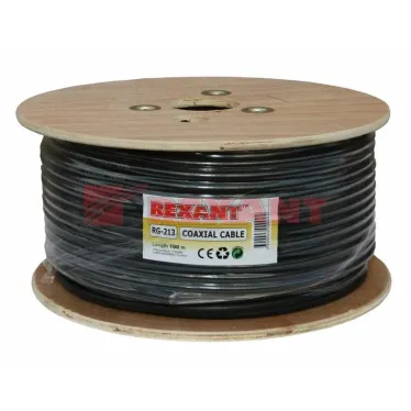 Кабель коаксиальный RG-213, 50 Ом, Cu/Cu, 96%, бухта 100 м, черный, REXANT