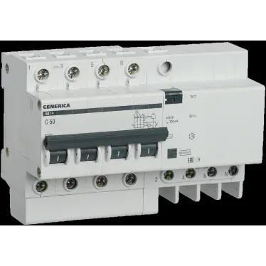 Выключатель автоматический дифференциальный АД14 4Р 50А 300мА GENERICA