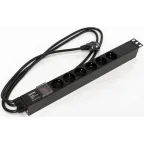 Блок розеток для 19 шкафов. горизонтальный. с выключателем с подсветкой. 6 розеток Schuko (16A). 250В. кабель питания 3х1.5мм2. длина 2.5 м. с вилкой Schuko