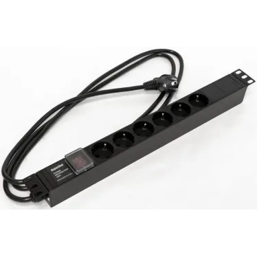 Блок розеток для 19 шкафов. горизонтальный. с выключателем с подсветкой. 6 розеток Schuko (16A). 250В. кабель питания 3х1.5мм2. длина 2.5 м. с вилкой Schuko