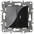 Выключатель двойной с подсветкой, 10АХ-250В, Эра12, чёрный,12-1105-06