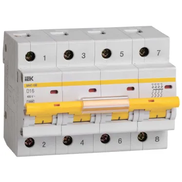 Выключатель автоматический четырехполюсный 16А D ВА47-100 10кА