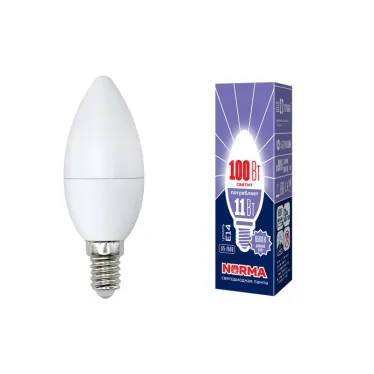 Лампа светодиодная LED-C37-11W/DW/E14/FR/NR Форма свеча, матовая. Norma. Дневной (6500K).