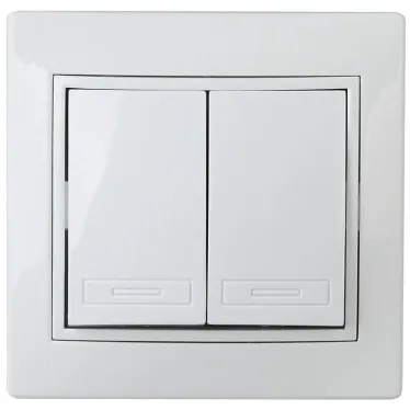 Выключатель двойной, 10А-250В, СУ, б.л., Plano, белый,1Э-104-01