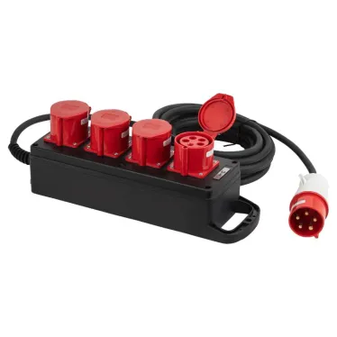 Удлинитель силовой IND380-U-4e-5x4-5m-IP44 на 380В на каучуковой колодке 4 розетки 4xCEE 5P 5м КГ 5х2,5 32A IP44