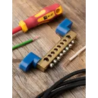 Шина нулевая 8х12 мм 125А 8 отверстий 2 изолятора стойка латунь