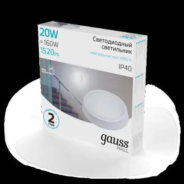 Светильник светодиодный ДБП 20 Вт 1520 лм 4000К AC 220В Белый IP40 круг D180х33мм Пластик ЖКХ HALL Gauss