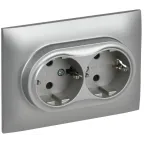 SKANDY Розетка 2-местная с заземлением с защитными шторками 16А в сборе SK-R07S серебряный IEK