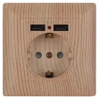 Розетка P+E Schuko со шторками, 16А-250В + 2хUSB, IP20, СУ, Solo, сосна, 4-410-11