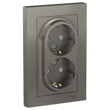 Розетка ATLASDESIGN двойная с заземлением со шторками 16А в сборе сталь