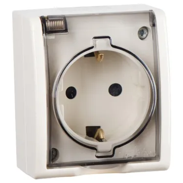 15 Aqua Розетка 2Р+Е Schuko с крышкой полупр. IP54 16А 250В винтовой зажим S15A сл. кость