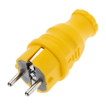 Вилка прямая влагозащищенная, c/з, 16А. IP44, каучук желтая, REXANT