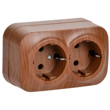 GLORY Розетка двухместная наружная с заземлением дуб