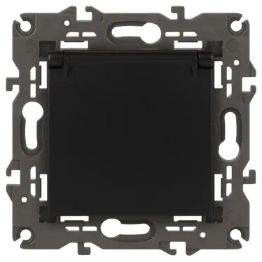 Розетка 2P+E Schuko со шторками с крышкой, 16А-250В, Эра Elegance, антрацит, 14-2103-05