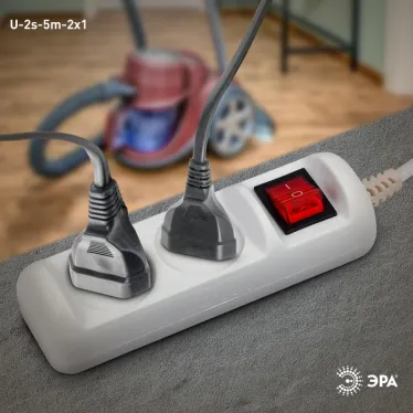 Удлинитель электрический U-2s-5m-2x1 без заземления c выключателем 2 розетки 5м ПВС 2x1мм2 10А