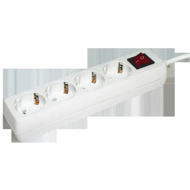 Удлинитель бытовой 4 розетки шнур 3м с заземлением с выключателем 16А