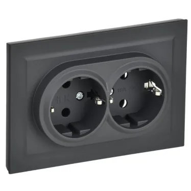 BRITE Розетка двойная с заземлением без защитных шторок 16А в сборе РС12-3-БрГ графит