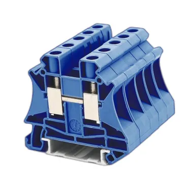 Клемма проходная, винтовой зажим, 2 точки подключения, 10 кв.мм, синяя