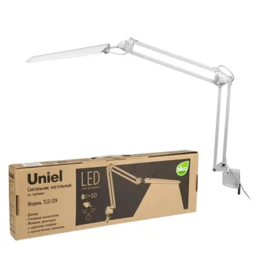 Светильник настольный TLD-524 White/8W /LED/500Lm/4500K/Dimmer на струбцине