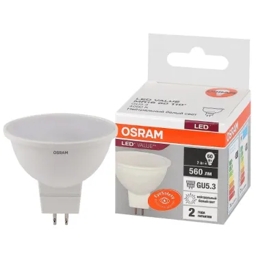 Лампа светодиодная LED 7 Вт GU5.3 4000К 560Лм спот 220 В (замена 60Вт) OSRAM