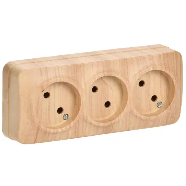 GLORY Розетка трехместная наружная без заземления сосна