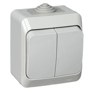 ЭТЮД Выключатель двухклавишный наружный IP44 серый