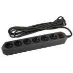 Сетевой фильтр (черный) с заземл, 3x0,75мм2, с выкл, 6гн, 5м USF-6es-5 м-B-BOX