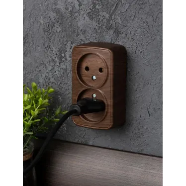 Розетка 2-местная ОП Минск 10А без заземления темное дерево