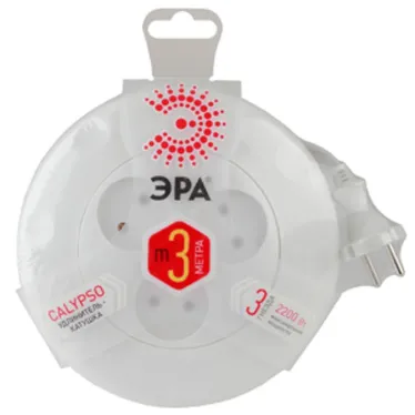 Удлинитель (белый) рулетка, без заземл, 2x0.75мм2, 3гн, 3м (10/600) UR-3-3 м-W