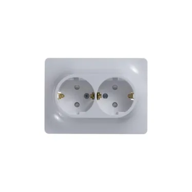 GLOSSA Розетка двойная с заземлением со шторками в сборе белая