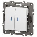Выключатель двойной с подсветкой, 10АХ-250В, Эра Elegance, белый,14-1105-01