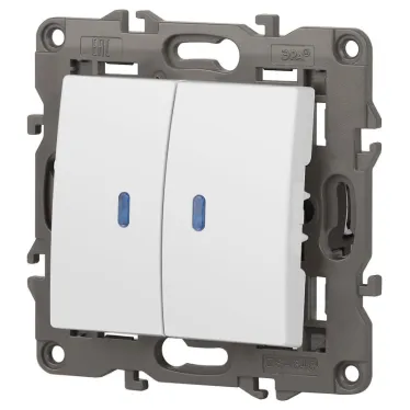 Выключатель двойной с подсветкой, 10АХ-250В, Эра Elegance, белый,14-1105-01