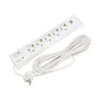 Фильтр сетевой 5 гнезд, 5 м, 3х1,5 мм2, с автовыкл, 2 USB, белый