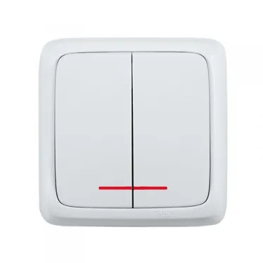 Выключатель двухклавишный наружный с изоляционной пластиной с индикацией белый 16А