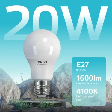 Лампа светодиодная LED 20 Вт 1600 лм 4100К А60 груша нейтральный E27 AC 220В Elementary Gauss