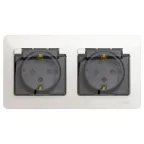 Розетка GLOSSA двойная с заземлением со шторками в сборе IP44 Перламутр