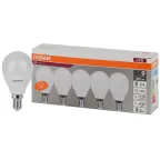 Лампа светодиодная LED 7 Вт E14 6500К 560Лм шарик 220 В (замена 60Вт) OSRAM упак 5 шт
