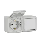 Quteo Блок: Выключатель + розетка с заземлением со шторками наружный серый IP44